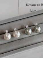 Grey & White pearl classic delicate earrings